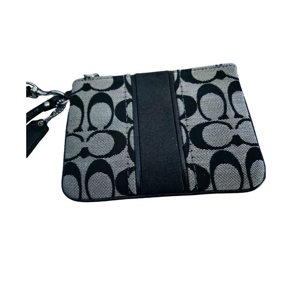 Coach Signature Stripe Wristlet Wallet Pouch Black Grey - Picture 1 of 4